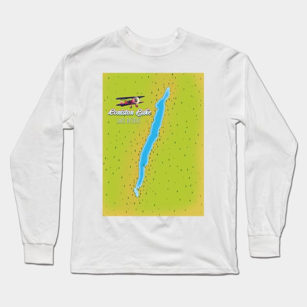 Coniston lake Lake District map Long Sleeve T-Shirt by nickemporium1